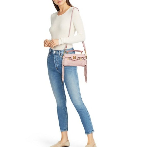 Balmain B-Buzz 19 Fringed Suede Monogram Crossbody Bag Faded Rose - Picture 3 of 15